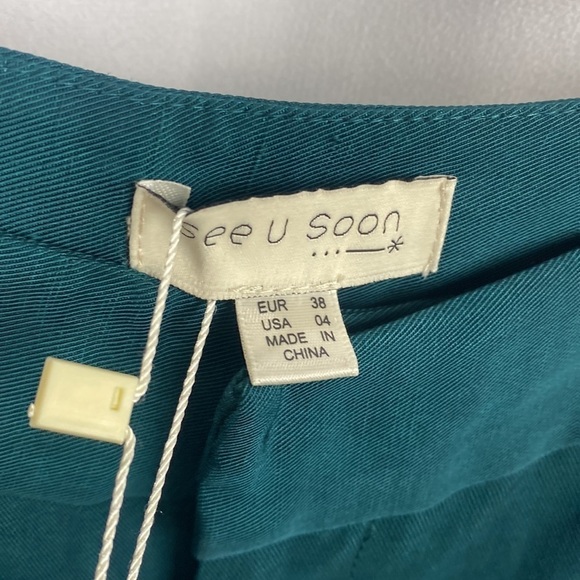 Anthropologie See U Soon Dark Tourquoise Green Tapered Linen Trouser Dress Pants - Picture 5 of 16
